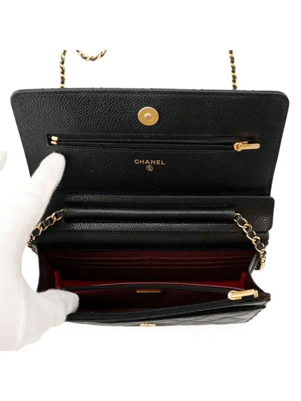 Chanel Chain Wallet Classic Quilted CC Logo Caviar Leather Black Shoulder Bag